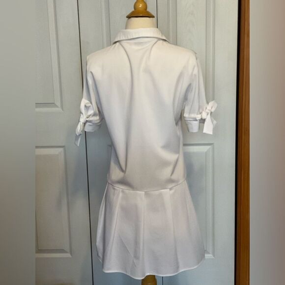 White Button Up Short Sleeve Ruffle Dress Large - Picture 5 of 6